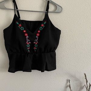 SHEIN Floral Embroidered Ruffle Hem Cami Top